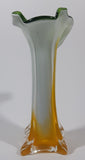 Yellow and White Green Lily Shaped 7 5/8" Tall Art Glass Flower Bud Vase