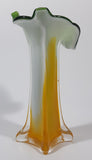 Yellow and White Green Lily Shaped 7 5/8" Tall Art Glass Flower Bud Vase