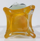 Yellow and White Green Lily Shaped 7 5/8" Tall Art Glass Flower Bud Vase