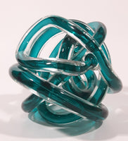 Infinity Rope Twisted Knot Ball 4 1/2" Turquoise Teal Blue Hand Blown Art Glass Sculpture