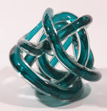 Infinity Rope Twisted Knot Ball 4 1/2" Turquoise Teal Blue Hand Blown Art Glass Sculpture