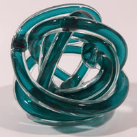 Infinity Rope Twisted Knot Ball 4 1/2" Turquoise Teal Blue Hand Blown Art Glass Sculpture