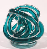 Infinity Rope Twisted Knot Ball 4 1/2" Turquoise Teal Blue Hand Blown Art Glass Sculpture