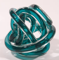 Infinity Rope Twisted Knot Ball 4 1/2" Turquoise Teal Blue Hand Blown Art Glass Sculpture