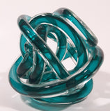 Infinity Rope Twisted Knot Ball 4 1/2" Turquoise Teal Blue Hand Blown Art Glass Sculpture