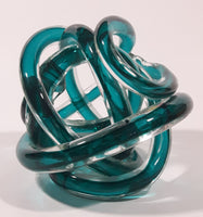 Infinity Rope Twisted Knot Ball 4 1/2" Turquoise Teal Blue Hand Blown Art Glass Sculpture