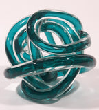 Infinity Rope Twisted Knot Ball 4 1/2" Turquoise Teal Blue Hand Blown Art Glass Sculpture