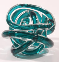 Infinity Rope Twisted Knot Ball 4 1/2" Turquoise Teal Blue Hand Blown Art Glass Sculpture