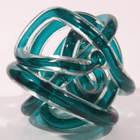 Infinity Rope Twisted Knot Ball 4 1/2" Turquoise Teal Blue Hand Blown Art Glass Sculpture