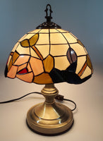 Vintage Plastic Stained Glass Hand Painted Flower Themed 14" Tall Table Lamp Light