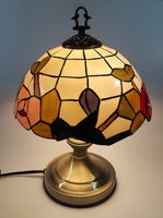 Vintage Plastic Stained Glass Hand Painted Flower Themed 14" Tall Table Lamp Light