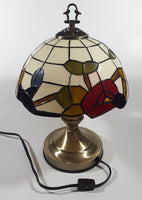 Vintage Plastic Stained Glass Hand Painted Flower Themed 14" Tall Table Lamp Light