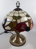 Vintage Plastic Stained Glass Hand Painted Flower Themed 14" Tall Table Lamp Light