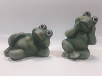 Set of 2 Green Frog 4 3/4" Tall Resin Figurines