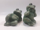 Set of 2 Green Frog 4 3/4" Tall Resin Figurines