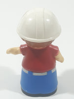 Mega Bloks My First Builders Construction Worker in White Hard Hat Wearing Red and Blue 3" Tall Plastic Toy Figure AM 13854