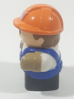 Mega Bloks My First Builders Construction Worker in Orange Hard Hat Wearing Black and Blue 3" Tall Plastic Toy Figure