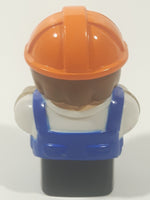 Mega Bloks My First Builders Construction Worker in Orange Hard Hat Wearing Black and Blue 3" Tall Plastic Toy Figure