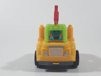 Crane Picker Truck Yellow Green Red with Blue Driver Push and Go 3 1/4" Long Plastic Toy Car Vehicle