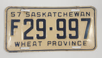 Vintage 1957 Saskatchewan F White with Dark Blue Letters Vehicle Farm License Plate Tag 29 997