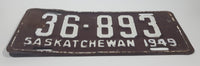 Vintage 1949 Saskatchewan Brown with White Letters Vehicle Farm License Plate Tag 36 893