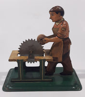 Rare Antique 1940s Wood Cutter Saw Shop Worker Tin Metal Toy Made in Germany U.S. Zone