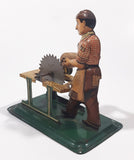 Rare Antique 1940s Wood Cutter Saw Shop Worker Tin Metal Toy Made in Germany U.S. Zone