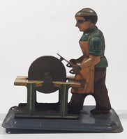 Rare Antique 1940s Machinist Shop Worker Using Grinder Tin Metal Toy Made in Germany U.S. Zone