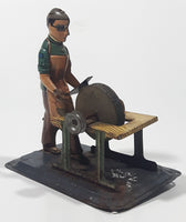 Rare Antique 1940s Machinist Shop Worker Using Grinder Tin Metal Toy Made in Germany U.S. Zone