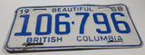 1968 Beautiful British Columbia White with Blue Letters Vehicle License Plate 106 796