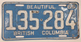 Vintage 1965 Beautiful British Columbia White Letter Light Blue Vehicle Automobile License Plate Tag 135 284