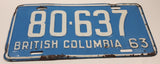 1963 Beautiful British Columbia Light Blue with White Letters Vehicle License Plate 80 637