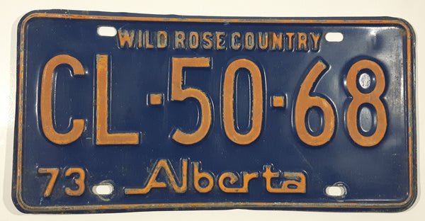 1973 Alberta Wild Rose Country Blue with Yellow Letters Vehicle License Plate CL 50 68