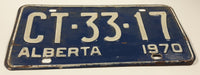 1970 Alberta Dark Blue with White Letters Vehicle License Plate CT 33 17