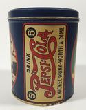 1988 Pepsico Drink Pepsi Cola A Nickel Drink Worth A Dime 3 1/2" Tall Tin Metal Canister