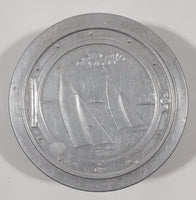 Vintage Sailboat Themed 2 5/8" Tall Embossed Aluminum Metal Expandable and Collapsible Travel Drink Cup with Lid