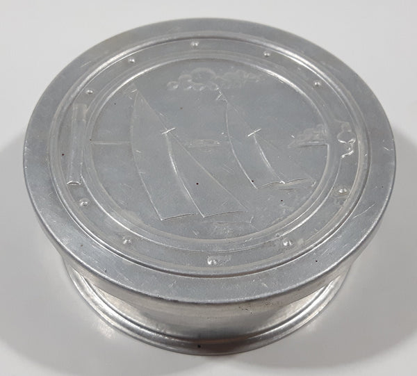 Vintage Sailboat Themed 2 5/8" Tall Embossed Aluminum Metal Expandable and Collapsible Travel Drink Cup with Lid