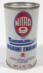 Vintage Nitro 9 For Marine Engines 4 FL. OZ. 3 7/8" Tall White Metal Can FULL