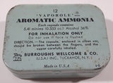 Antique Burroughs Wellcome & Co. 12 Vaporole Aromatic Ammonia Capsules Small Pocket Size Tin Metal Hinged Pill Case Tuckahoe, N.Y. (HAS 3 CAPSULES)