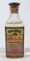 Antique Robinson & Webber Limited Winnipeg Packers Bottlers B.P. Pharmaceutical Goldex Gold Pure Cold Drawn London Castor Oil 4 1/2" Tall Glass Bottle with Cork Still FULL