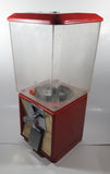 Vintage 25 Cent Heavy Red Metal 17 1/2" Tall Gumball Vending Machine Dispenser with Plastic Candy Bin