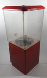 Vintage 25 Cent Heavy Red Metal 17 1/2" Tall Gumball Vending Machine Dispenser with Plastic Candy Bin