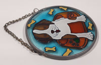 Joan Baker Designs Puppy Dog Sitting in Dish with Bones 3 1/4" Stained Glass Window Sun Catcher