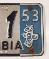 Vintage 1952 1953 British Columbia Silver with Black Letters Metal Vehicle License Plate Tag with Blue and White '53 Add-On Section C61 911