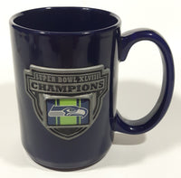 2012 Great American Products NFL Seattle Seahawks Super Bowl XLVIII Champions 4 1/2" Tall Dark Blue Embossed Ceramic Coffee Mug Cup