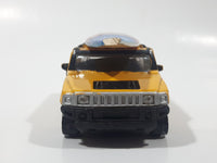 Maisto Hummer H2 SUV Yellow 1/46 Scale Pull Back Die Cast Toy Car Vehicle with Wood San Diego Surfboard On Roof No Tires