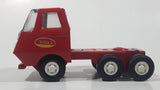 Vintage 1970s Tonka Semi Tractor Truck and Fire Ladder Trailer Red 10 1/4" Long Pressed Steel and Plastic Die Cast Toy Car Vehicle