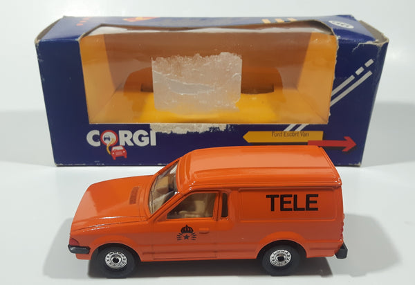 Vintage Corgi Ford Escort Van Tele Orange 1/36 Scale Die Cast Toy Car Vehicle with Box