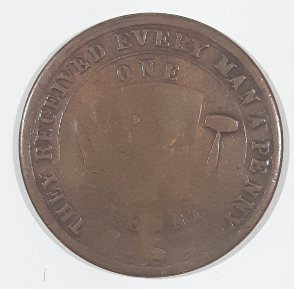 Vintage Masonic They Received Every Man A Penny One Penny Token Metal Coin