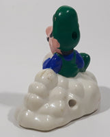 1989 McDonald's Nintendo Super Mario Bros. 3 Luigi Holding Star on a Cloud Plastic 2 1/4" Long Pullback Toy Character Car Vehicle